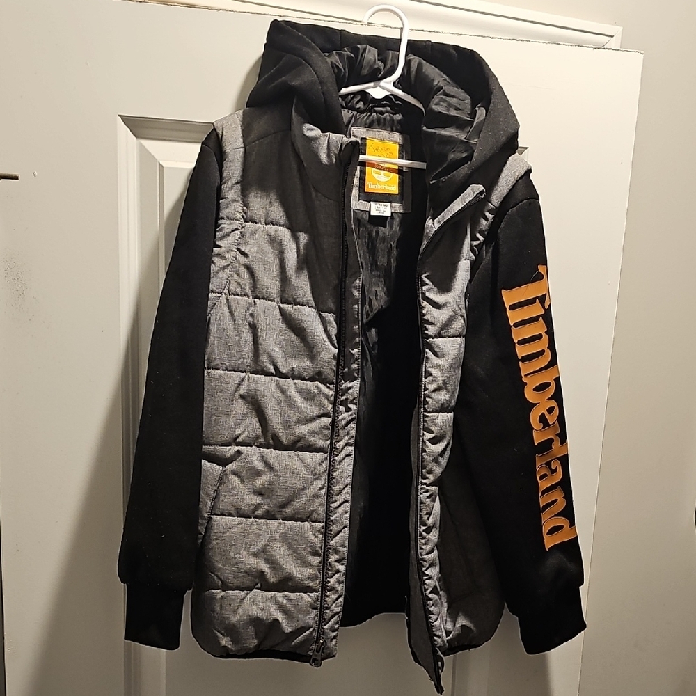 Timberland Black and Gray Puffer Jacket with Hood